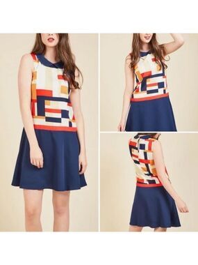 ModCloth Shift Dress Intern is Here Geometric sleeveless 1X Curvy Girl